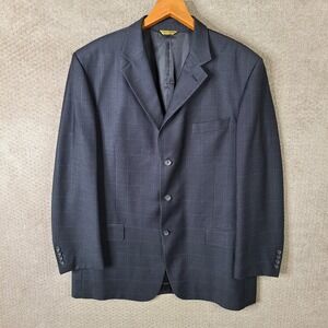 Luca Rossi Jacket Mens 44L Black Check Superior 150s Poly Blend Blazer 3‎ Button